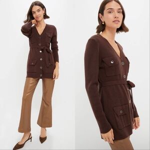 Tuckernuck Amara Knit V Neck Long Cardigan Wool Blend Sweater Chocolate Brown XS